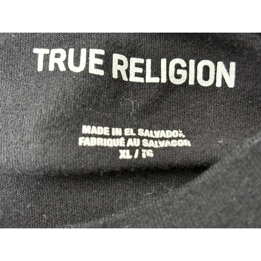 True Religion Long Sleeve Tee Mens XL Black Back Logo Graphic Y2K‎ Streetwear